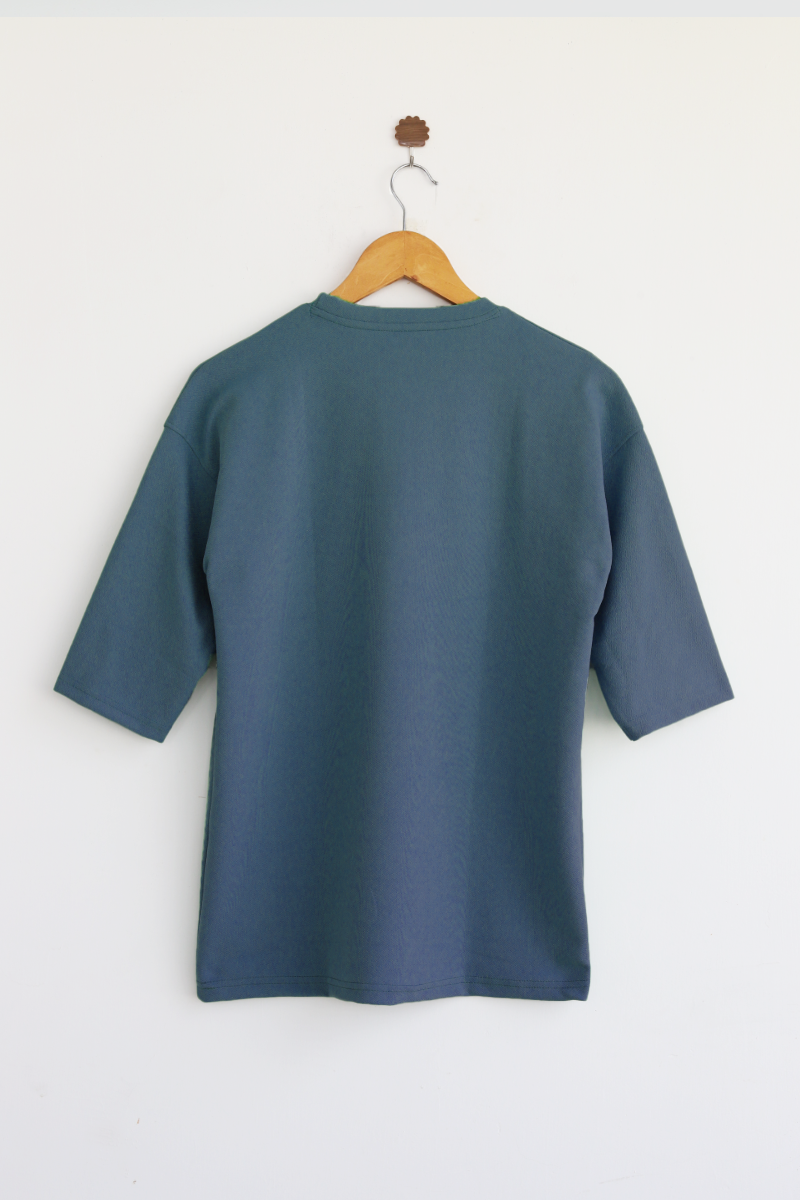 High Sleeve Oversized T Shirt (Olive Blue)